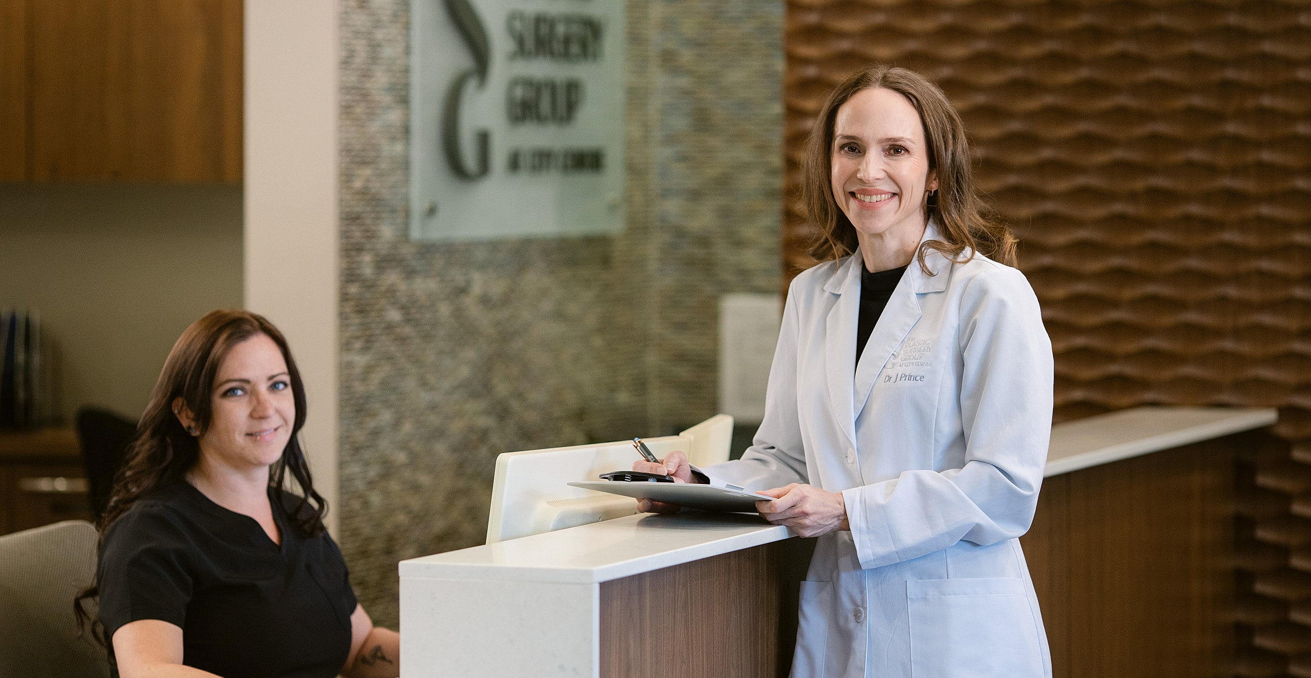 Modern waiting area of a plastic surgery clinic.